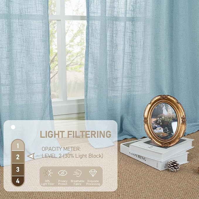40 Inch Length Linen Curtains for Small Windows Over Silk 2 Panels | Semi Sheer - Image 4
