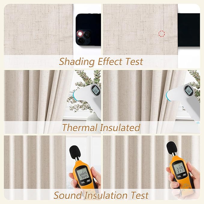 100% Blackout Linen Curtains 63 Inch Length 2 Panels Set - Image 5