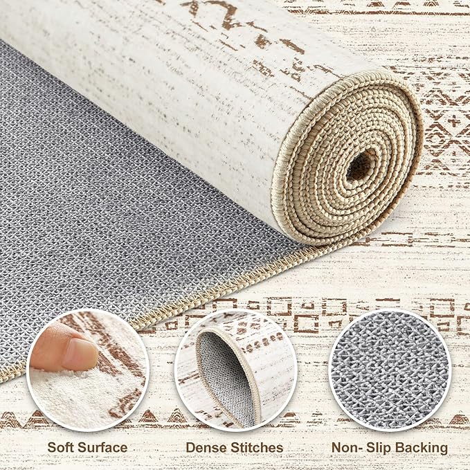 Nakagishi 7x10 Area Rug Living Room: Washable Boho Large Neutral Modern Soft - Image 3