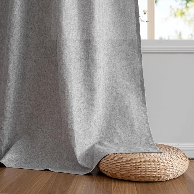 MYSKY HOME Living Room Curtains 84 Inches Long Semi Sheer Light Filtering Privacy Drapes for Bedroom Linen Look Textured Boho Home Decor, Backdrop Curtain for Parties, 50" x 84", Dove Grey, 2 Panels