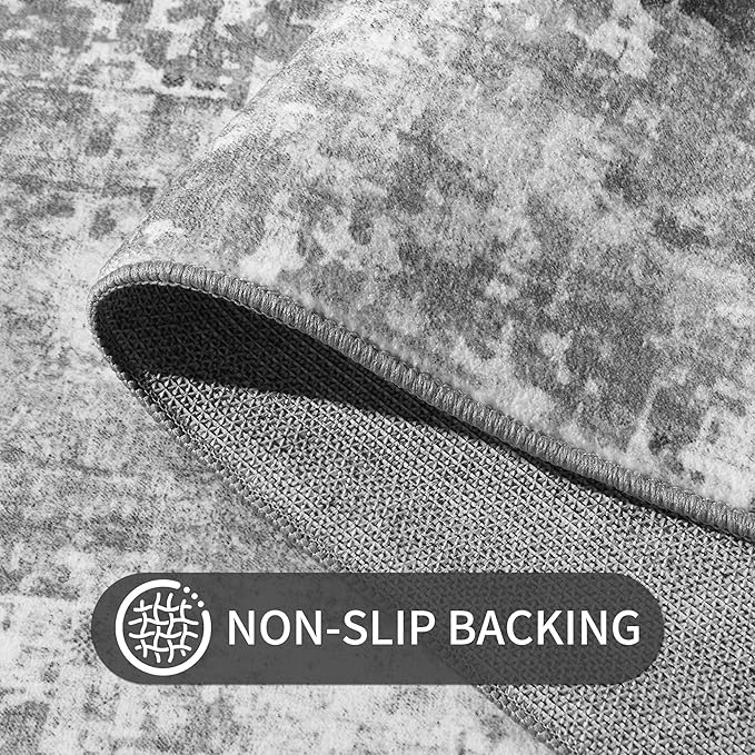 Area Rug 4x6 Grey Rug Washable Boho Rugs Non Slip Low Pile Abstract Small Carpet - Image 7