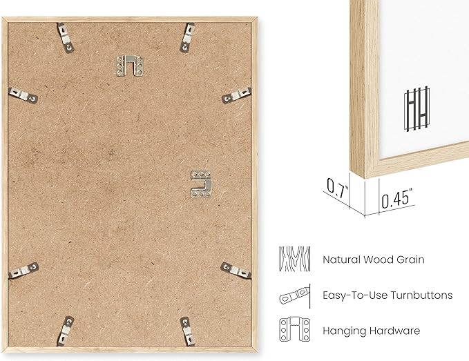 HAUS AND HUES Picture Frame, 20 x 30 inches, Beige Wood, Poster Frame, Natural Finish, Lightweight, for Horizontal and Vertical Wall Mount