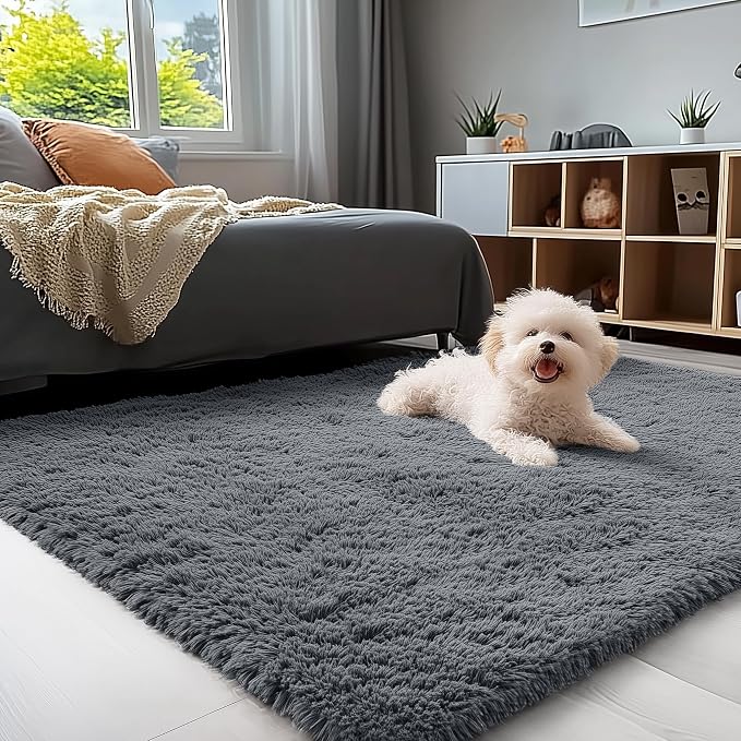 OLANLY 3x5 Machine Washable Small Bedside Rug, Soft Fluffy Shaggy Rugs by OLANLY