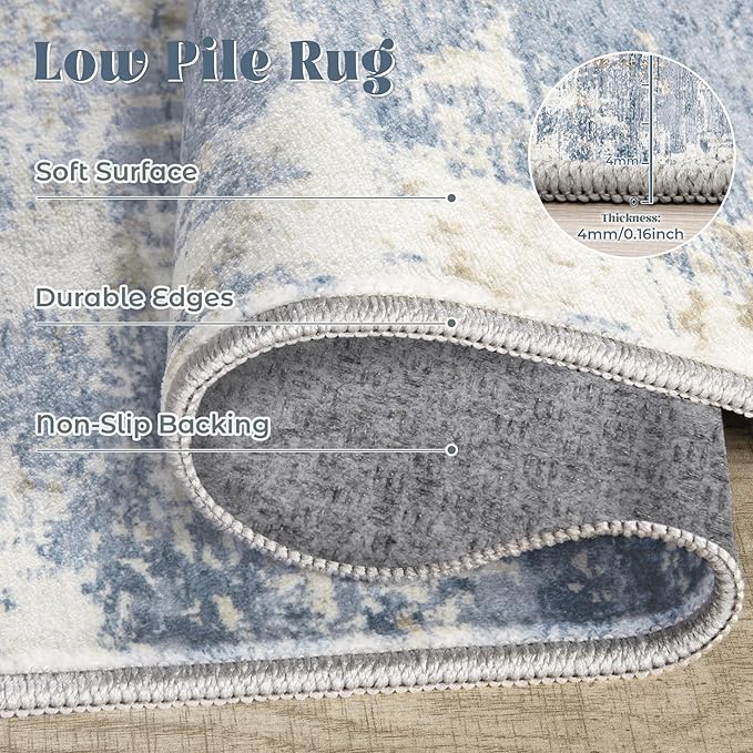XLUEZ Round Rug 4ft for Bedroom, Washable Modern Abstract Circle Rug Neutral - Image 7