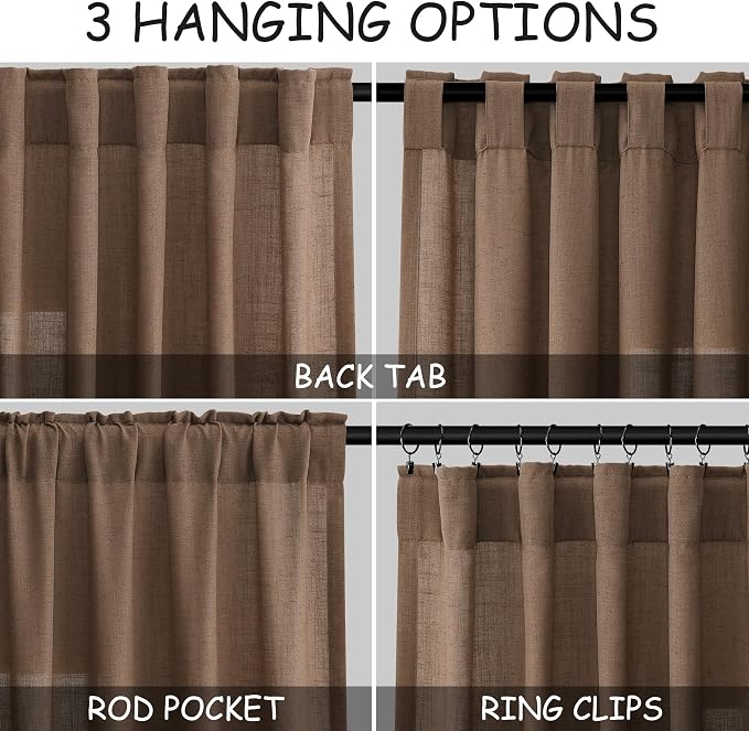 Caramel Brown Curtains 80 Inches Long 2 Panels Set - Image 2