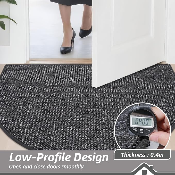 BEQHAUSE Dirt Trapper Door Mat 17" x 30" Half Circle Non Slip, Charcoal | - Image 5