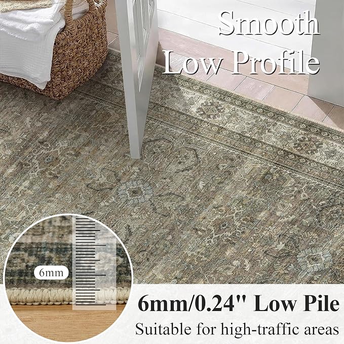 Schweek 2x3 Entryway Rugs Brown Grey Washable Vintage Area Rug Non Slip Mat | - Image 4