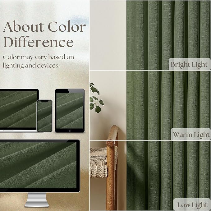 Linen Pinch Pleated Light Filtering Olive Green Curtains 96 Inches Long | - Image 4