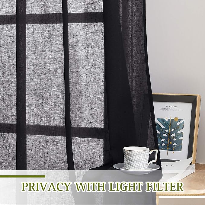 NICETOWN Linen Sheer Black Curtains - Image 5