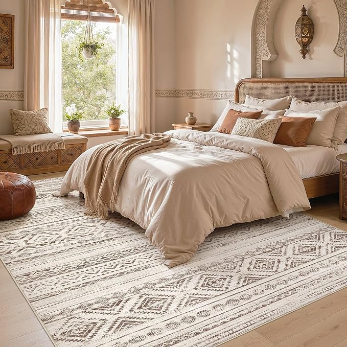 cotiled Boho 9x12 Area Rug for Living Room: Large Moroccan Washable Rug | Stain - Image 6
