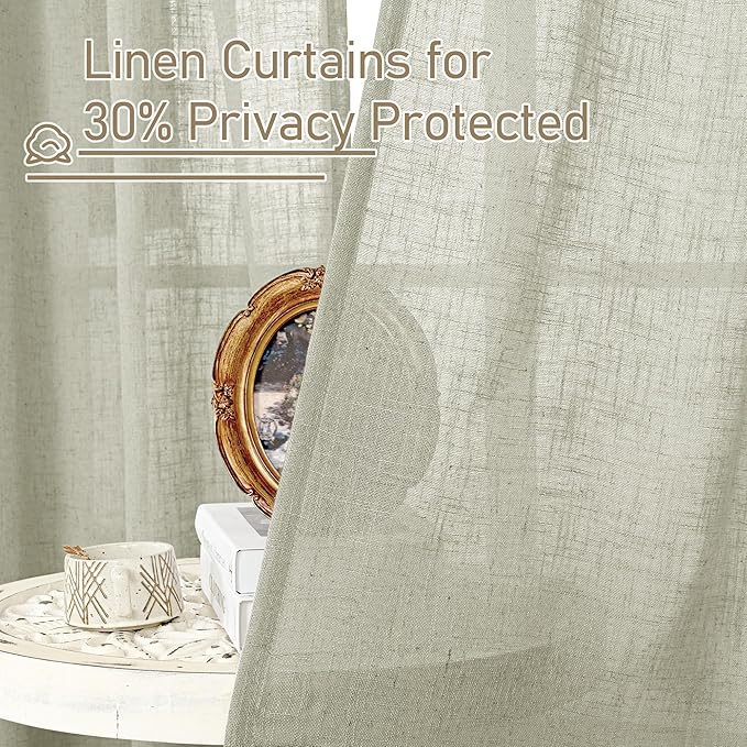 40 Inch Length Linen Curtains for Small Windows Over Silk 2 Panels | Semi Sheer - Image 5