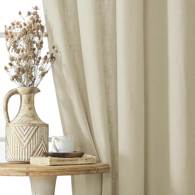 Joydeco Linen Curtains 72 Inch Length 2 Panels Set, Light Filtering Living Room Curtains (W52 x L72 Inch, Pistachio Shell)