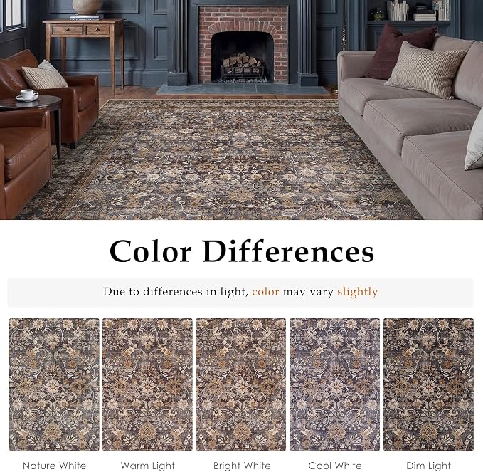 2'6''x18' Brown Blue Vintage Floral Washable Runner Rug - Image 8