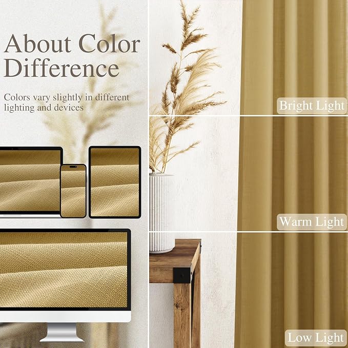 Nanspring Gold Linen Curtains 102 Inches Long Rod Pocket Back Tab Drapes 2 - Image 3