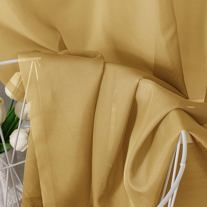 Chyhomenyc Gold Sheer Curtains 84 Inches Long 2 Panels, Light Filtering Gold - Image 7