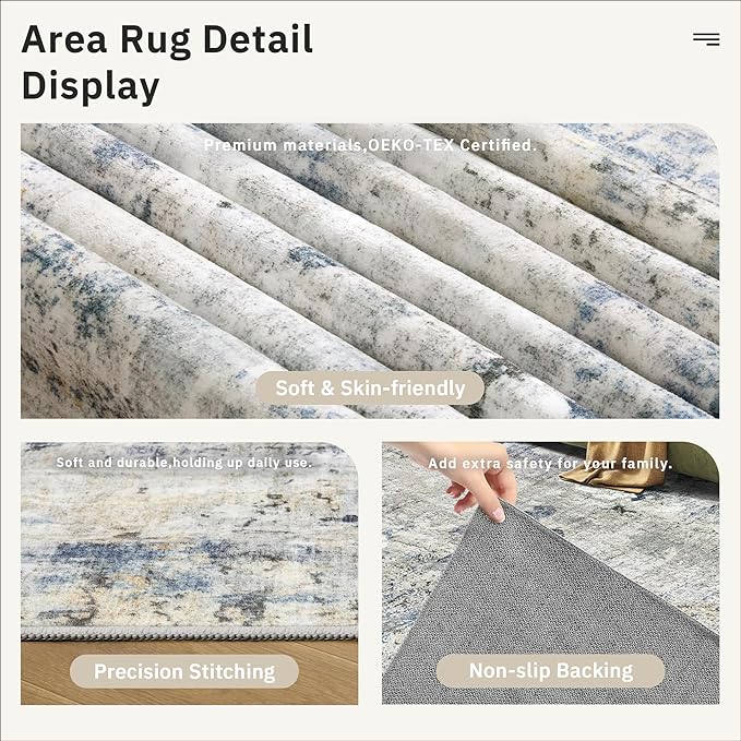 Soalmost Abstract Area Rug 6x9 for Living Room Washable Rugs Blue/Yellow | - Image 6