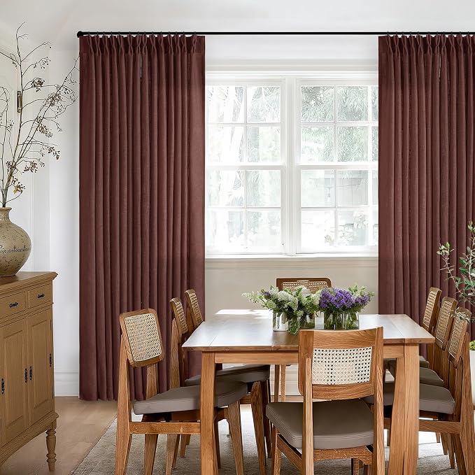 Brick Brown Pinch Pleated Light Filtering Linen Curtains 90 Inches Long | - Image 6