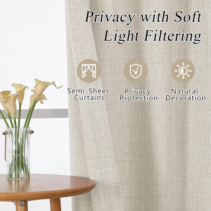 OVZME Natural Valance for Windows, Light Filtering Faux Linen Textured Small - Image 7