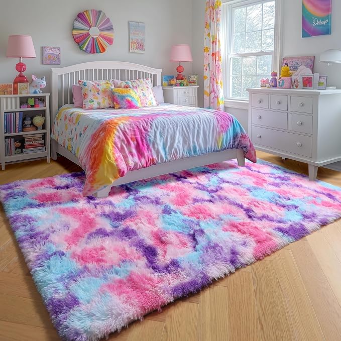Amdrebio Pink Blue Purple Fuzzy Area Rug 5x7 - Image 3