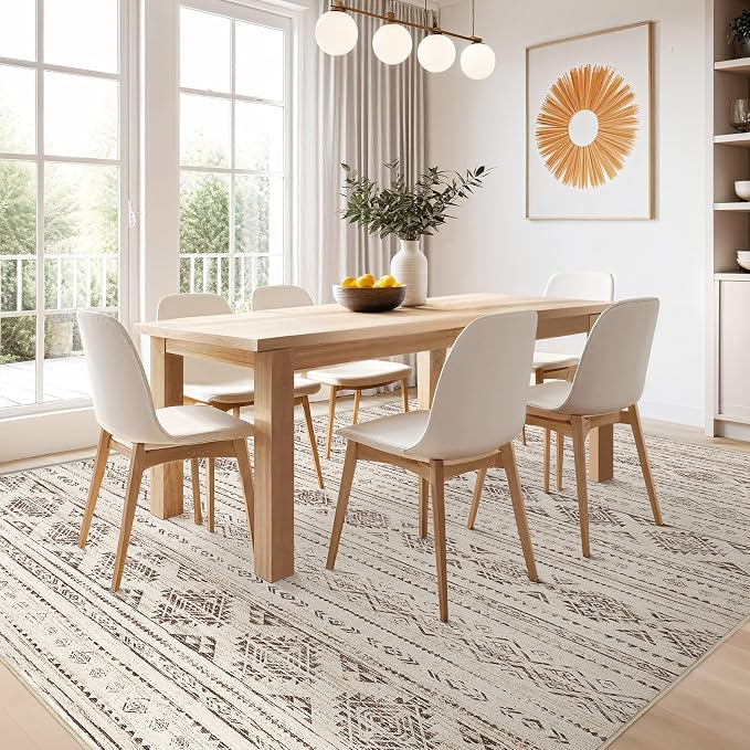 Nakagishi 7x9 Area Rug Living Room: Washable Boho Large Neutral Soft Farmhouse - Image 7