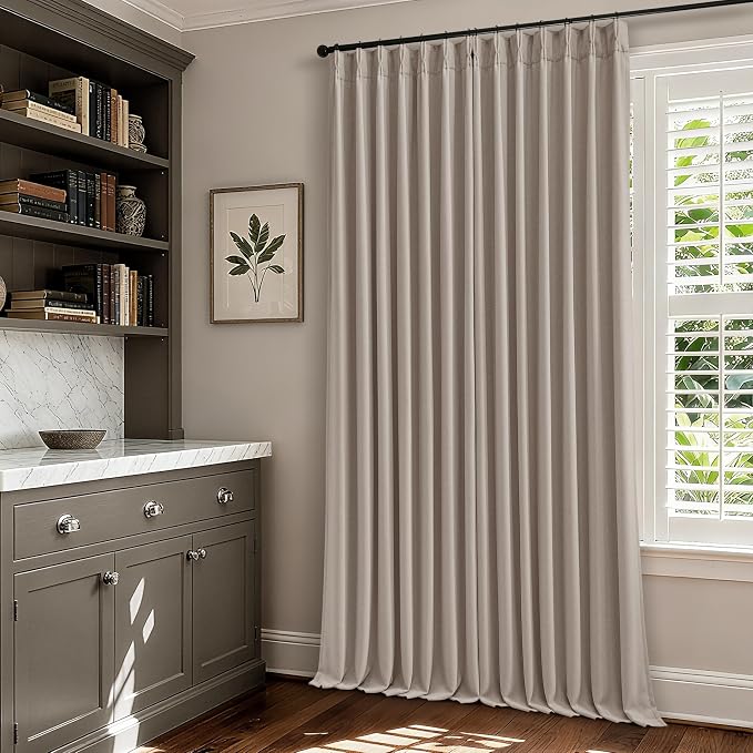 Burlywood Greige Pinch Pleated 100% Blackout Linen Curtains 86 Inch Length | - Image 8
