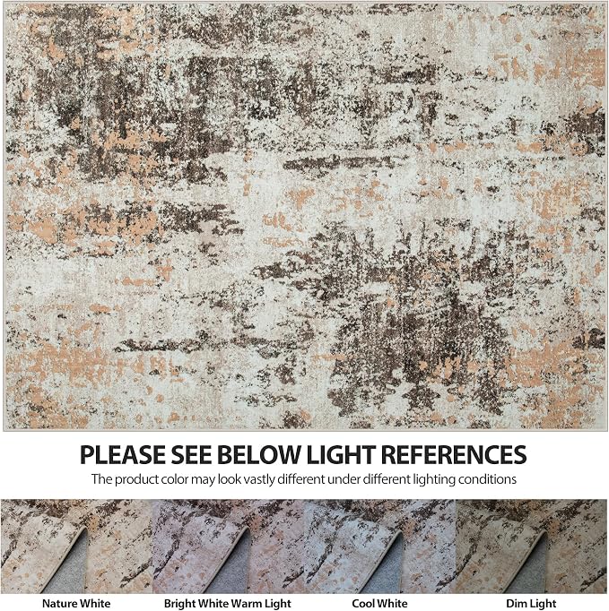 9x12 Area Rugs for Living Room Washable Bedroom Dining Room Brown Beige | - Image 6