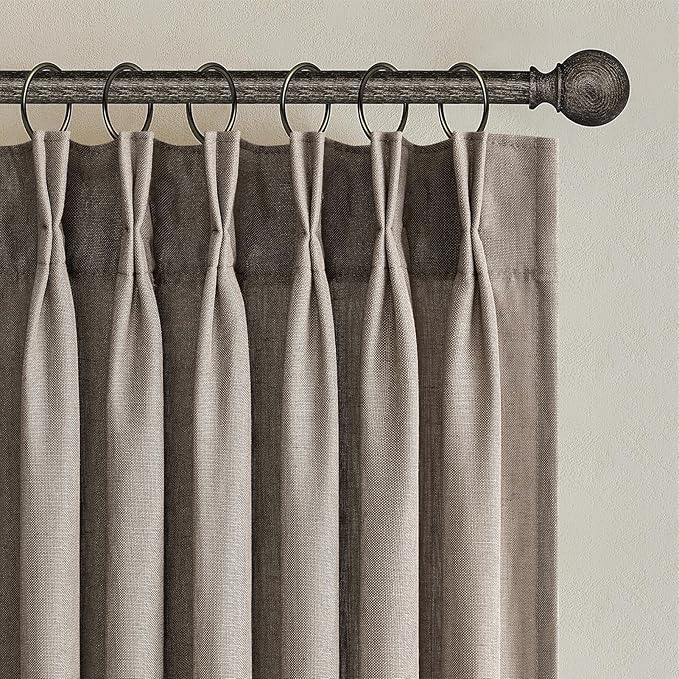 Topfinel Dark Flax Pinch Pleated Linen Curtains 120 Inch Length 2 Panels by Topfinel