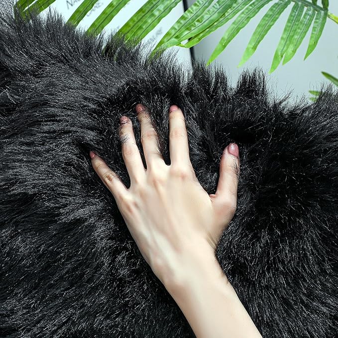 linmopm Faux Fur Rug Sheepskin Shag Fluffy Fuzzy Black 3x4 ft Rugs - Image 4