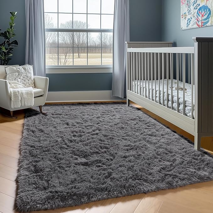 ONASAR Grey Area Rugs for Bedroom Living Room, Fluffy Fuzzy Shag Shaggy 4x6 - Image 5