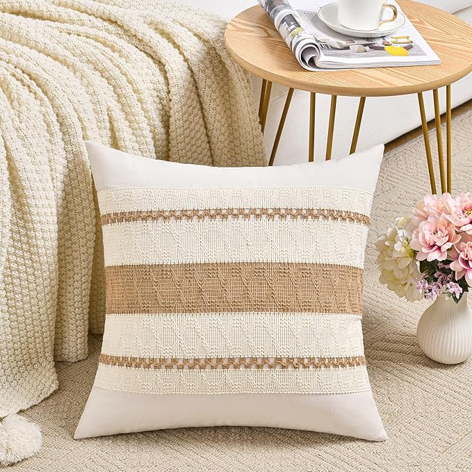 Fancy Homi Set of 1 Boho Neutral Decorative Throw Pillow Cover 20x20 Inch by Fancy+Homi