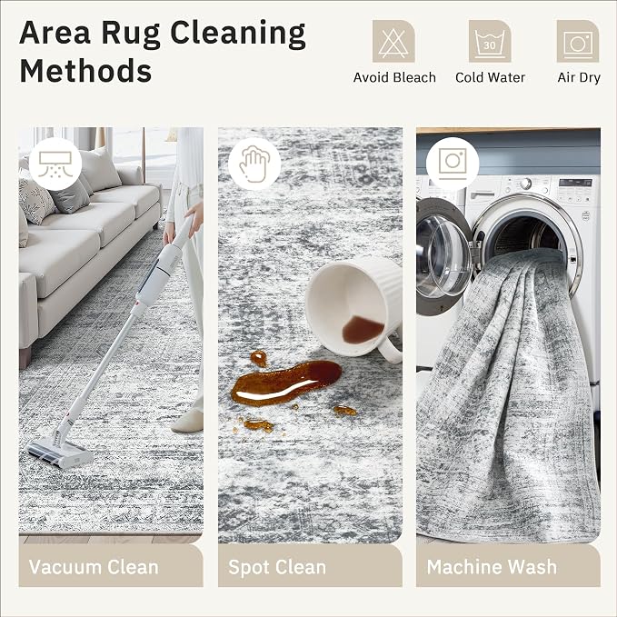Soalmost 7x10 Area Rug for Living Room Washable Rugs Non-Slip Grey | Low-Pile - Image 9