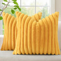 decorUhome Fall Faux Fur Throw Pillow Covers 18x18 Set of 2 Mustard Yellow | by decorUhome