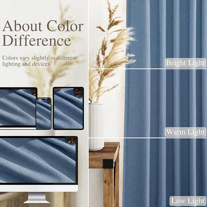 Extra Long Curtains 102 Inches for Living Room/Bedroom Stone Blue Back Tab Rod - Image 5