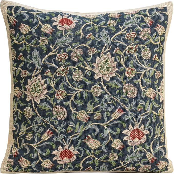Charlotte Home Furnishings Throw Pillow Covers 16x16 in, Blue Flowers Decorative Couch Pillow Cover, Boho Decor European Tapestry Cushion Cases, Living Room Cozy Home Decor, Jacquard Woven Soft Cotton