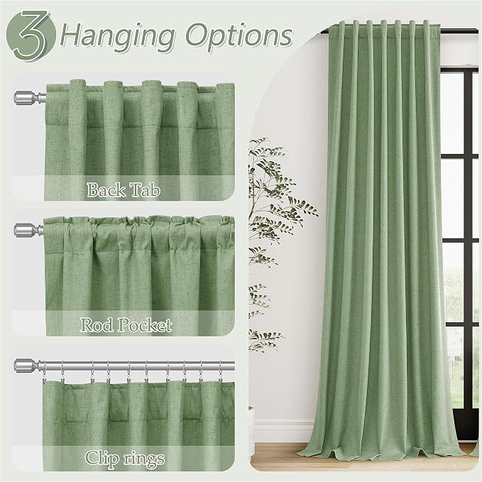 Guken Light Sage 100% Blackout Linen Curtains 72 Inch Length 2 Panels Set - Image 6