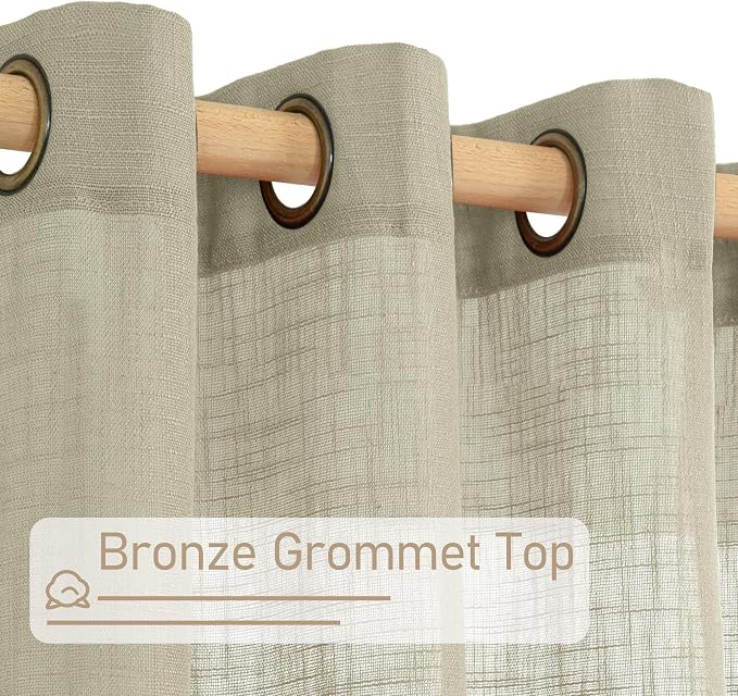 Sheer Linen Kitchen Curtains Over Sink 40 Inch Length, Oatmeal Bronze Grommet - Image 4