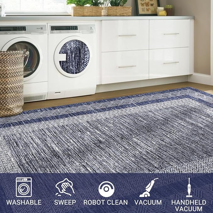 GarveeHome 8x10 Large Washable Area Rug Modern Bordered Rug Distressed - Image 6