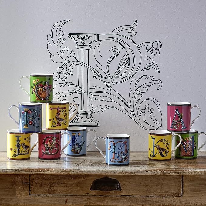 Spode Kit Kemp 12oz Mug, F Initial - Fine China Coffee Cup with Floral Alphabet Design, Custom Letter Mug for Unique Gift Giving - Personalized Kitchen Drinkware, Dishwasher Safe & Stylish