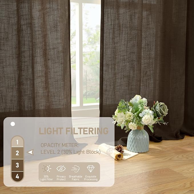 Linen Curtains 90 Inch for Living Room, Semi Sheer 2 Panels | Soft Thick - Image 4