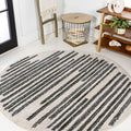 JONATHAN Y Khalil Modern Berber Stripe Cream/Black 7' Round Indoor Area Rug by JONATHANY