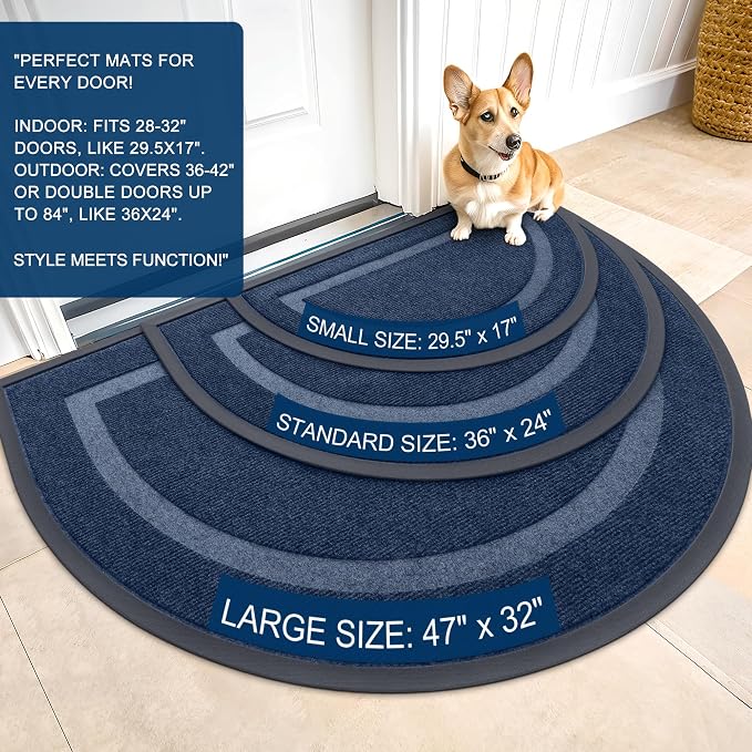 OLANLY Half Circle Front Door Mat Outside 47x23 All-Season Rubber Doormat | Blue - Image 2