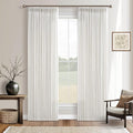 Pinch Pleated 132 Inch Beige White Semi Sheer Linen Curtains 11 Ft 2 Panels | by Twodrapes