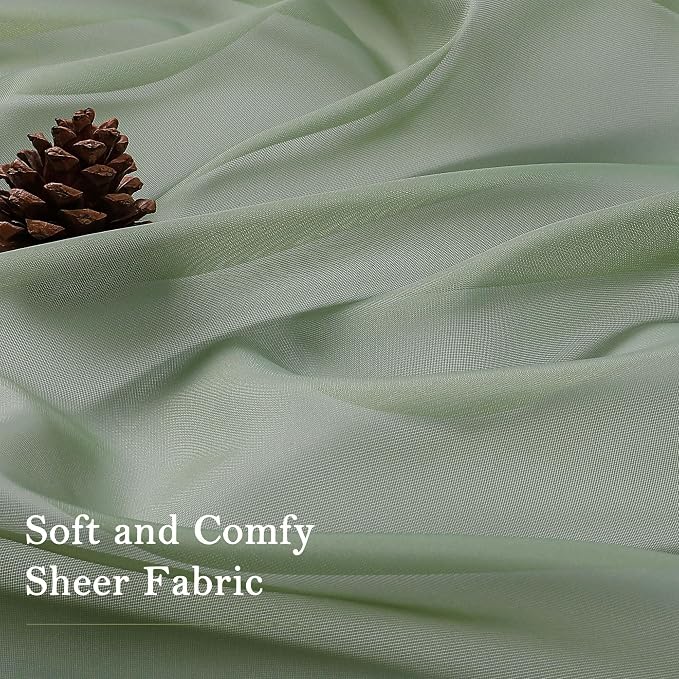 Sage Green Sheer Curtains 90 Inches Long 2 Panels, Light Filtering Airy Voile - Image 9