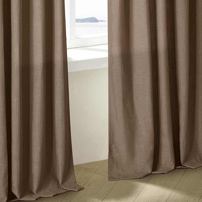 Brown Pinch Pleated Light Filter Linen Curtains 84 Inches Long | Farmhouse - Image 8