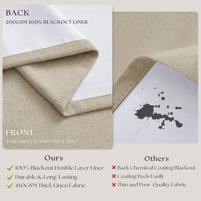 112 Inch Linen Blackout Curtains Pinch Pleated - Image 4