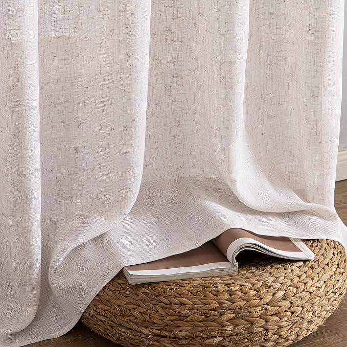 MIULEE Natural White Linen Curtains 52x94 Inch Length 2 Panels - Image 7
