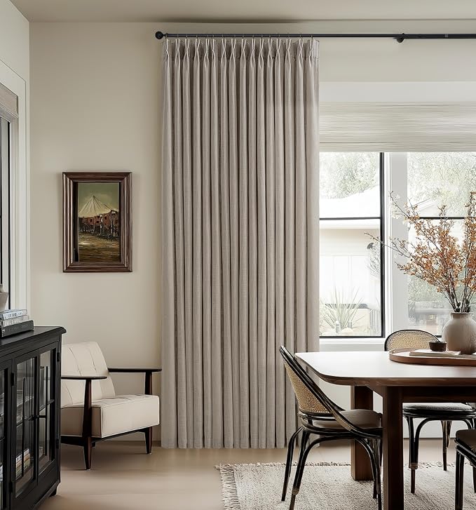 Taupe Pinch Pleated Thick Linen Memory Shaped Semi Sheer Curtains W50xL98 | 98 - Image 7