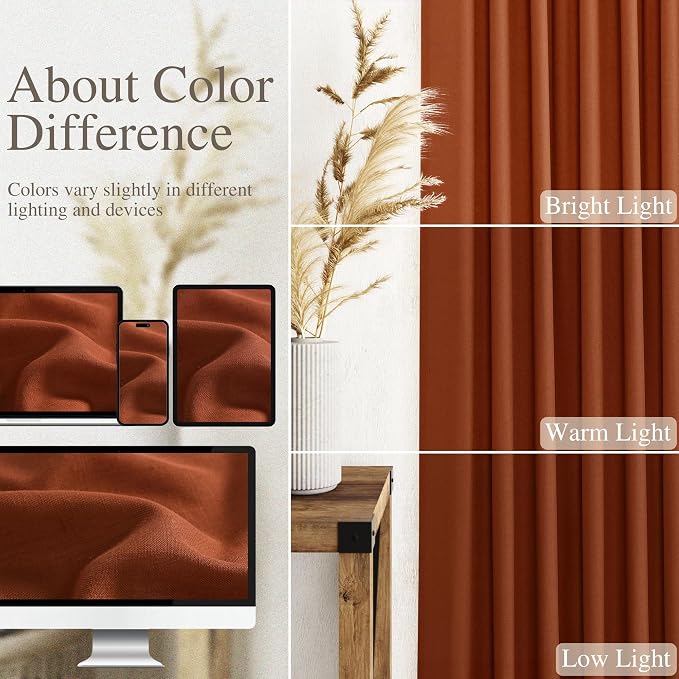 2 Panels Terracotta Linen Curtains 105 inches Long - Image 4