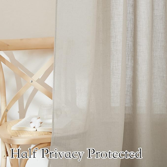 RYB HOME Sheer Curtains 102 inches, Extra Long Floor to Ceiling Curtains | Half - Image 3