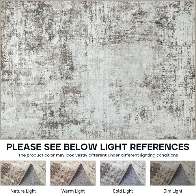 6x9 Area Rugs for Living Room Bedroom Dining Room Washable Brown Grey | Soft - Image 8